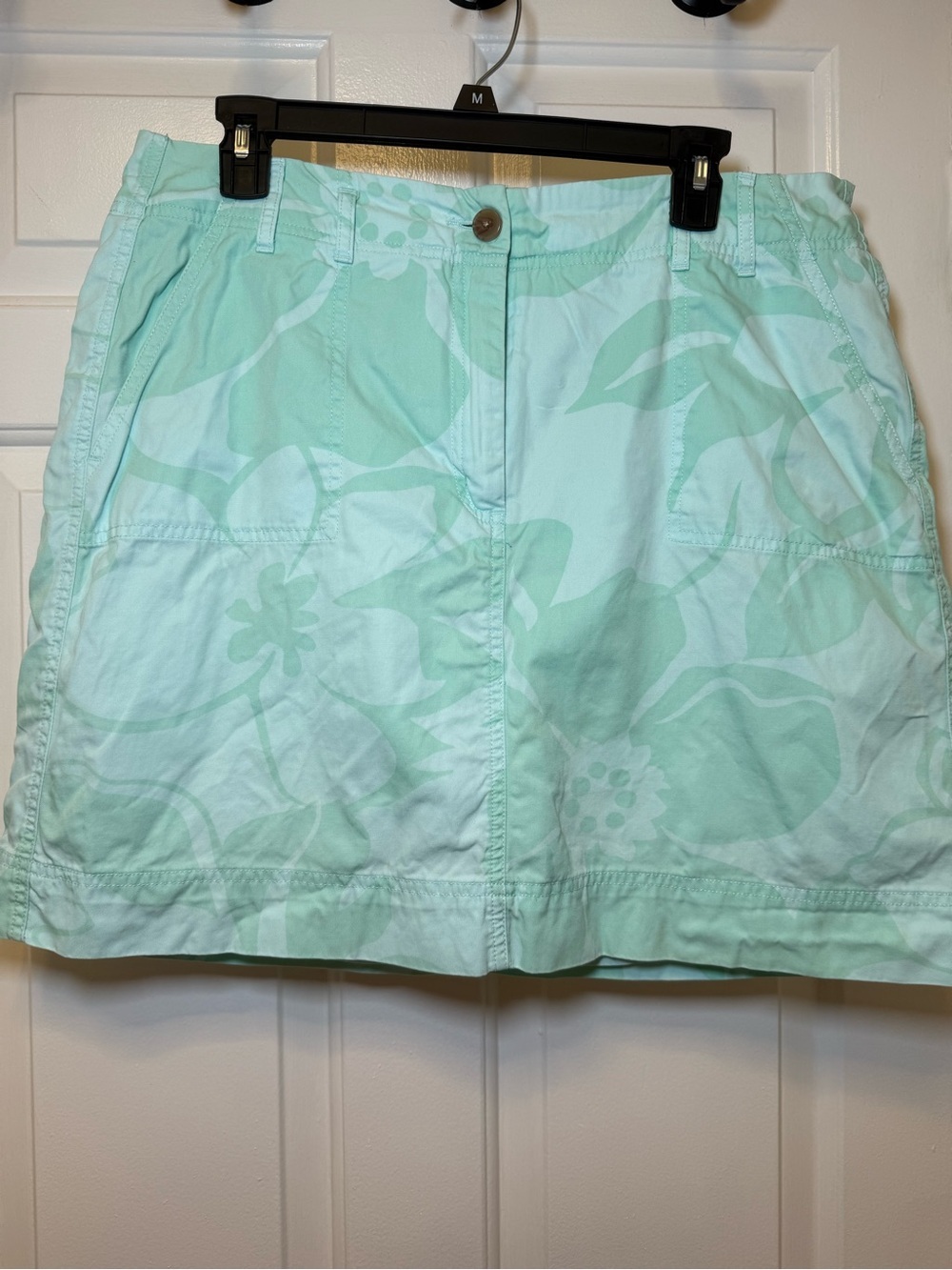 Lands End Blue & Green Floral Print Skort Sz 14 Pockets Pickleball Golf Tennis